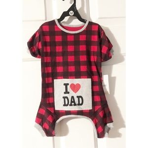 Buffalo Plaid Dog Christmas  Pajamas, NEW,
Red, Black & Grey, “I LOVE DAD”